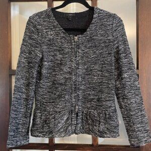 J.Crew Black and White Tweed Peplum Zip Blazer, Size Small